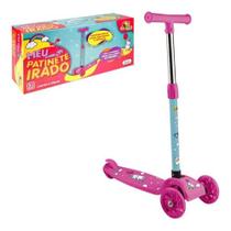 Patinete Irado Infantil Unicórnio 40kg Rosa 3 Rodas C/ Luzes