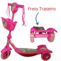 Patinete Menina Infantil rosa claro 3 rodas Musical Luzes