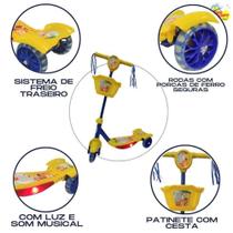 Patinete Musical Infantil 3 Rodas Floresta Cesta Luzes Som - Dm Toys