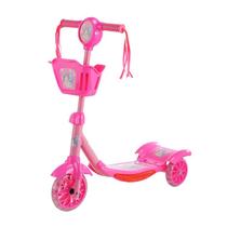 Patinete musical infantil com 3 rodas e cestinha rosa