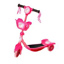 Patinete Para Crianças Scooter 3 Rodas Brinquedo Infantil De Led E Som Menina Rosa Modelo Unicornio Com Cestinha