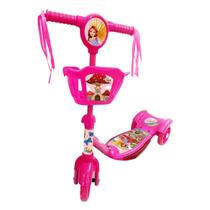 Patinete Rosa Infantil 3 Rodas com Cesta Princesas Luz e Som - Pop Brinquedos