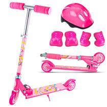Patinete Scooter Rosa 2 Rodas Infantil Para Meninas Com Acessórios De Proteção - Unitoys