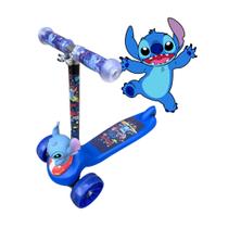 Patinete Stitch Azul Infantil 3 Rodas Com Luz e Bichinho