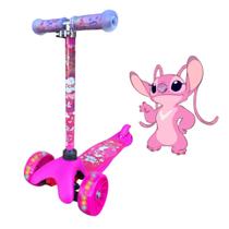 Patinete Stitch Rosa Infantil 3 Rodas Com Luz