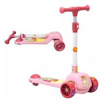 Patinete Urso Fofo Rosa Dobravel Ajustável Até 50kg Luz Led