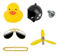 Patinho Pato Capacete Hélice Óculos Buzina Bike Carro Moto