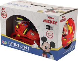 Patins 2 em 1 4 Rodas 32/35 com Kit de Proteção Disney Mickey