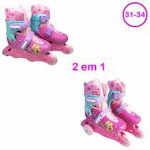 Patins 2 em 1 Ajustável In Line 3 rodas 31-34 Rosa DMR5872 - Dm toys