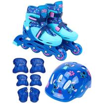 Patins 2 em 1 ajustável tamanho 32-35 com kit radical de proteção Stitch Disney 60 kg Patins 2 em 1 ajustável tamanho 32-35 com kit radical de proteção Stitch Disney 60 kg