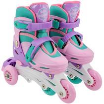 Patins 2 em 1 ajustável tamanho P 30-33 com kit radical de proteção Turma da Aventura rosa 60 kg