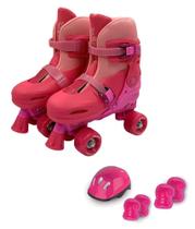 Patins 2 Em 1 Rosa Com Kit De Proteção Ajustavel 34 Ao 37