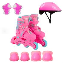 Patins 28/31 Rosa Infantil Menina C/ Kit Proteção Capacete Patins 28/31 Rosa Infantil Menina C/ Kit Proteção Capacete