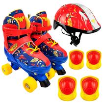 Patins 4 Rodas Ajustável 30-33 Mulher Maravilha Vermelho Com Acessórios Menina Até 60 kg Patins 4 Rodas Ajustável 30-33 Mulher Maravilha Vermelho Com Acessórios Menina Até 60 kg