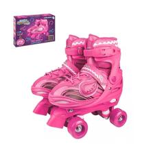 Patins 4 Rodas Ajustável Rosa Com Luz De Led Feminino 30/33