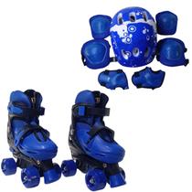 Patins 4 Rodas Azul Com Kit de Proteção Elite Tamanho:32/35