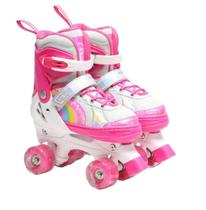 Patins 4 rodas c/ regulagem arco iris rosa 29-32
