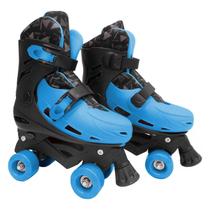 Patins 4 Rodas Clássico Azul E Preto Menino Roller Skate Ajustável - Dm Toys