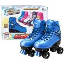 Patins 4 Rodas Clássico Azul Menino Roller Skate Ajustável