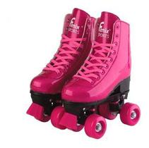 Patins 4 Rodas Clássico Retrô Rosa Menina 35/38 Roler Skate Fênix