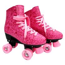 Patins 4 Rodas Clássico Retro Rosa Menina Roller Skate - DM Toys