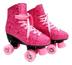 Patins 4 Rodas Clássico Retro Rosa Menina Roller Skate