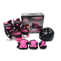 Patins 4 Rodas Com Proteção Preto/Rosa 34/37 Unitoys 1513