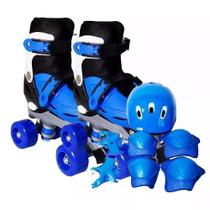 Patins 4 Rodas Importway Roller TAM 31/34 Com Kit de Proteção Azul