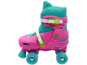 Patins 4 Rodas Infantil Fenix 2 em 1 Azul e Rosa - com Acessórios