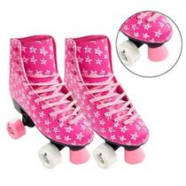 Patins 4 Rodas Infantil Juvenil Roller Freio Stars Rosa Suporta Até 60kg Tam 33 - 39 Dm Toys Patins 4 Rodas Infantil Juvenil Roller Freio Stars Rosa Suporta Até 60kg Tam 33 - 39 Dm Toys
