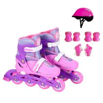 Patins 4 Rodas Infantil Menina Rosa n 38-41 Kit Proteção - DM Toys