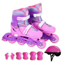 Patins 4 Rodas Infantil Menina Rosa n 38-41 Kit Proteção