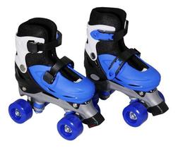 Patins 4 Rodas Infantil Roller Ajustável Azul Com Inmetro P, M e G