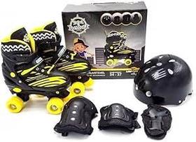 Patins 4 Rodas Infantil Roller Kit De Proteção 30 ao 33 Preto e Amarelo - Unitoys