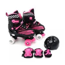 Patins 4 Rodas Infantil, Rosa, Do 30 A 33, Ajustavel, com Kit Proteção - Unitoys