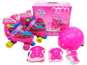 Patins 4 Rodas Infantil Unitoys Quad Rosa - com Acessórios