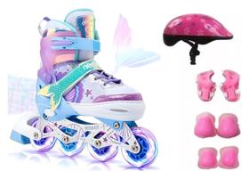 Patins 4 Rodas Inline Infantil Rodas Em Led Com Kit Proteção