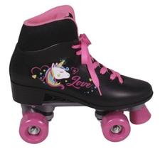 Patins 4 rodas quad love preto e rosa clássico menina 35