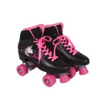 Patins 4 rodas quad love unicórnio preto e rosa menina 38 Patins 4 rodas quad love unicórnio preto e rosa menina 38
