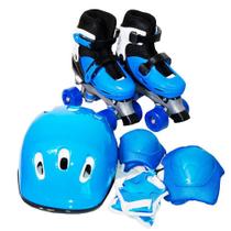Patins 4 Rodas Roller Azul Kit Proteção M BW-017AZ Importway