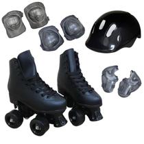 Patins 4 rodas roller classic kit proteção preto tam 32/33