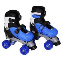 Patins 4 rodas roller clássico ajustável M 35-38 azul menino