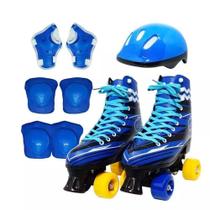 Patins 4 Rodas Roller Classico Azul C/ Kit de Proteção 34/35 Importway BW021AZ