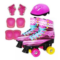 Patins 4 Rodas Roller Infantil Kit Proteção 30/31 Rosa - Importway