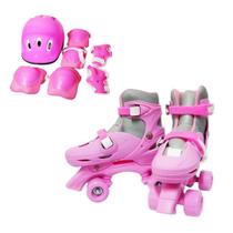 Patins 4 rodas roller rosa com kit protecao tamanho 31/34