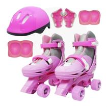 Patins 4 Rodas Roller Rosa Com Kit Protecao Tamanho 39/42