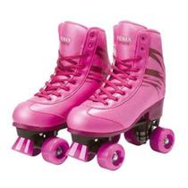 Patins 4 Rodas Rosa Ajustável 35 Ao 38 Cadarço Fenix