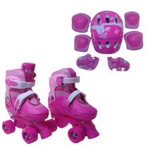 Patins 4 Rodas Rosa Com Kit de Proteção Elite Tamanho:36/39 Patins 4 Rodas Rosa Com Kit de Proteção Elite Tamanho:36/39
