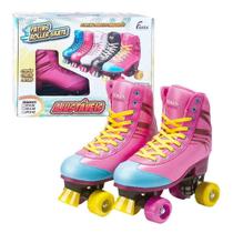 Patins 4 Rodas Rosa e Azul Ajustável 39 Ao 42 Cadarço Fenix