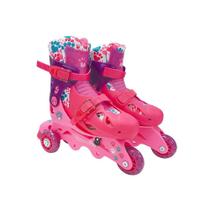 Patins Ajustáveis com Kit de Segurança - 3 Rodas - Tamanho 29 a 32 - Rosa - Barbie - Fun